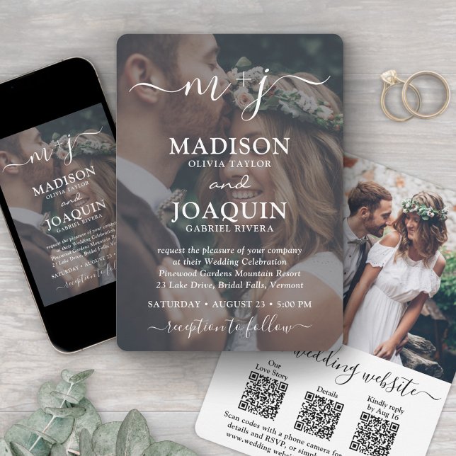 3 QR Codes All-in-One-Mit Monogramm Foto Hochzeit Einladung (Von Creator hochgeladen)