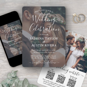 3 QR Codes All-In-One RSVP Foto-Overlay Hochzeit Einladung