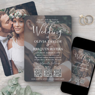 3 QR Codes Modernes All-in-One 2-Foto-White Weddin Einladung