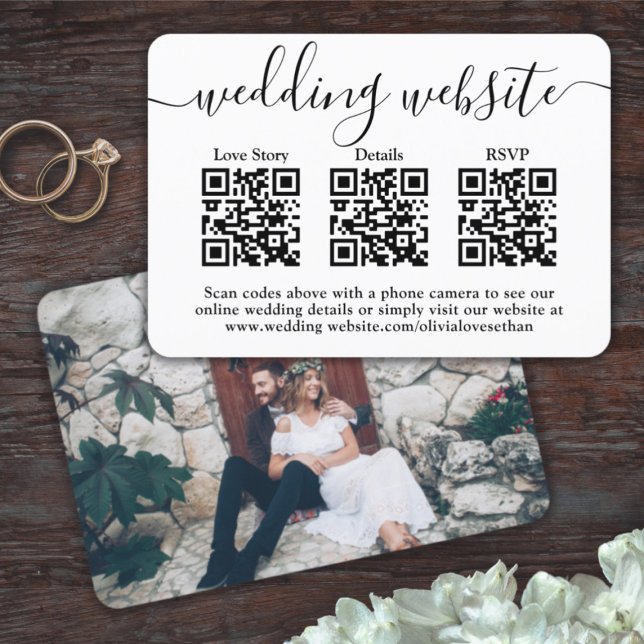 3 QR Codes Wedding Website Einfaches Foto Umschlie RSVP Karte (Von Creator hochgeladen)