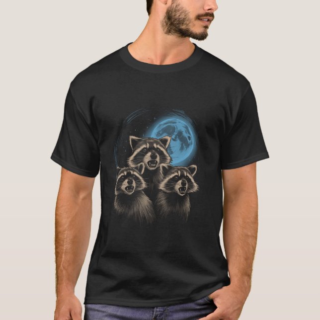 3 Racoon Moon Howling Raccoon Head Funny für Männe T-Shirt (Vorderseite)