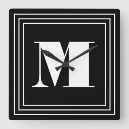 3 Rahmen Monogramm | Schwarz & Weiß Quadratische Wanduhr