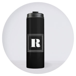 3 Rahmen Monogramm Schwarz & Weiß Thermosbecher