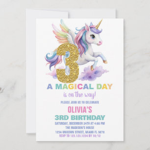 3. Rainbow Unicorn Geburtstag Einladungen Fliegen