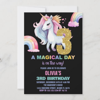 3. Rainbow Unicorn Geburtstag Einladungen Wasserco