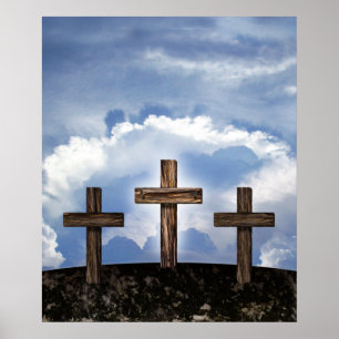 3 raue Kreuze mit Himmel Poster