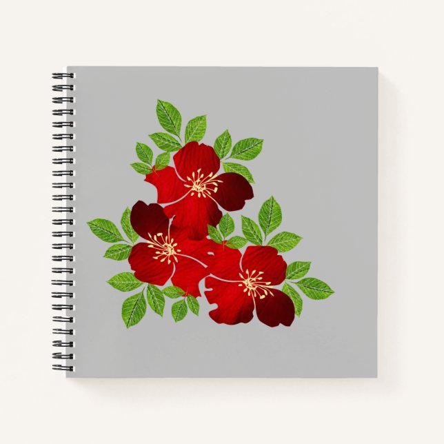3 Red Blume Notebook Notizbuch (Vorderseite)