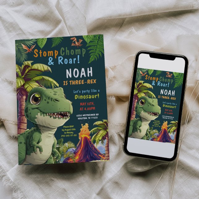 3 Rex Dinosaurier 3. Geburtstagseinladung Einladung (Von Creator hochgeladen)