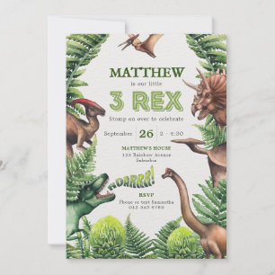 3-Rex Wasserfarbe T-Rex & Dinosaurier Kinder-Gebur Einladung