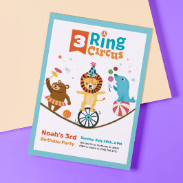 3-Ring Circus Animals Kinder 3 Geburtstage Einladu Einladung