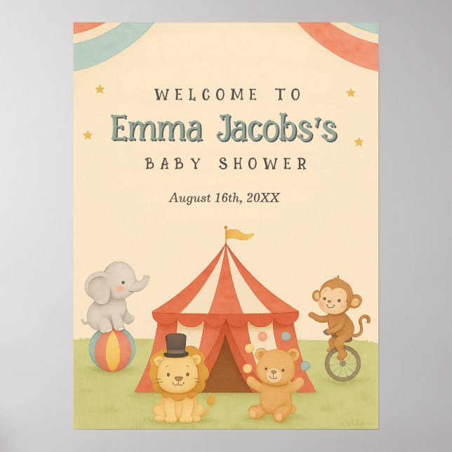 3 Ring Circus Baby Shower Welcome  Poster (Vorne)