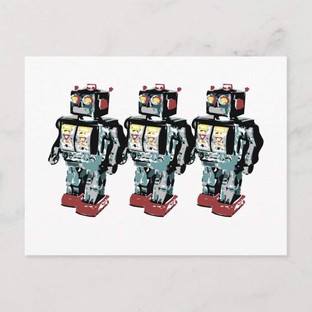 3 Roboter Postkarte (Vorderseite)