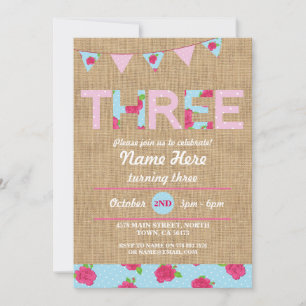 3. Rose des Geburtstags-Tee-Party-drei der Einladung