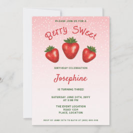 3 Rote Erdbeeren auf rosa Berry Sweet Birthday Einladung