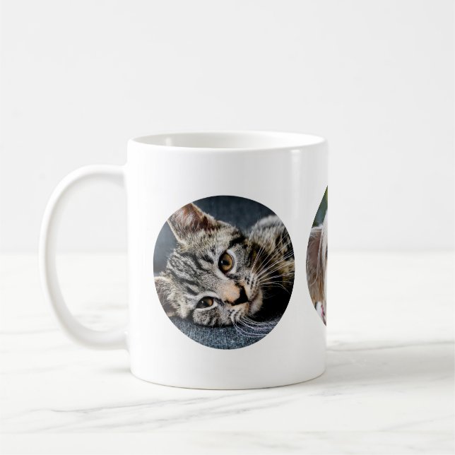 3 RUNDE Fotos machen Ihre eigene Tasse New Pet Cat (Links)