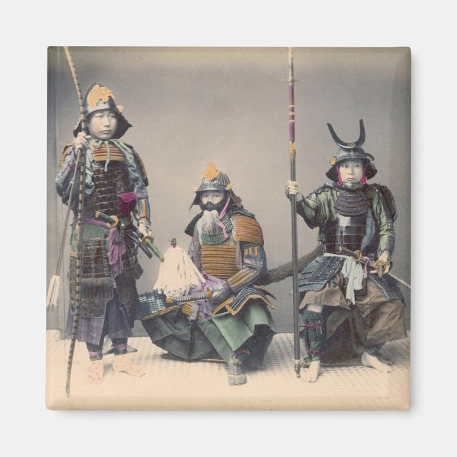 3 Samurai in Armor Vintag Foto Magnet (Vorne)