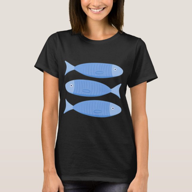 3 Sardinen-Fischillustration in Hellblau T-Shirt (Vorderseite)