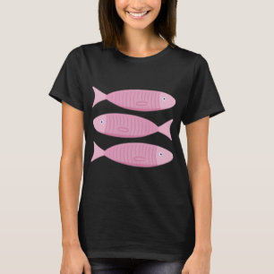3 Sardinen-Fischillustration in Rosa T-Shirt