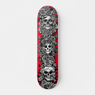 3 Schädelgegenstände mit Rose Goth Punk Zeichnunge Skateboard