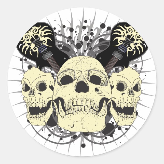 3 Schädelgitarren Runder Aufkleber (Vorderseite)