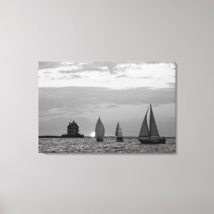 3 Schiffe bei Sunset Black&White Wrapped Canvas Pr Leinwanddruck