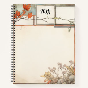 3 Schreibspots Wildblumen und drei rote Blume Notizbuch