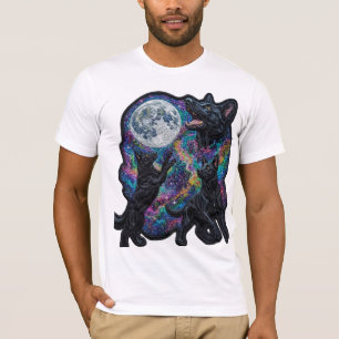 3 Schwarzer Hund Mond Stickerei Ästhetisches Grafi T-Shirt