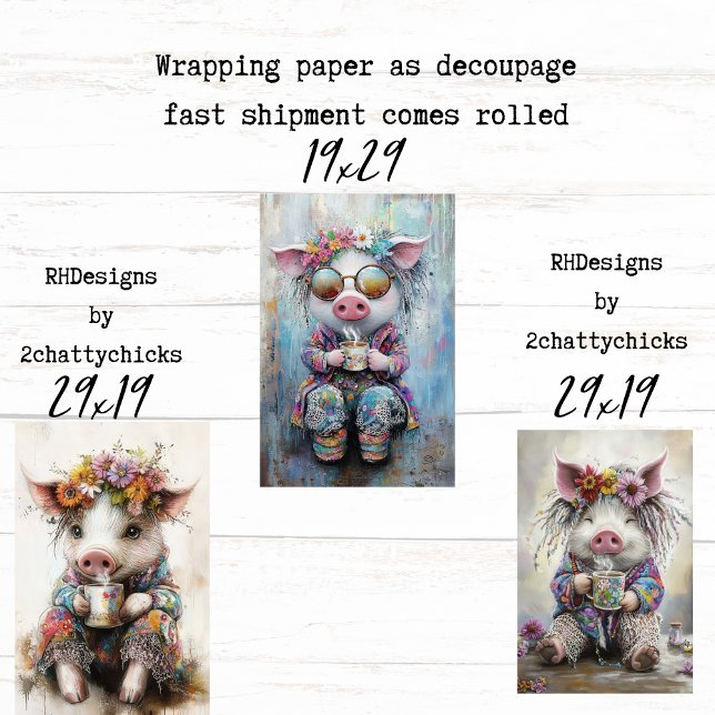 3 Schweinchen Teezeit-Party Dekoupier-Geschenkpapi Geschenkpapier Set (Von Creator hochgeladen)