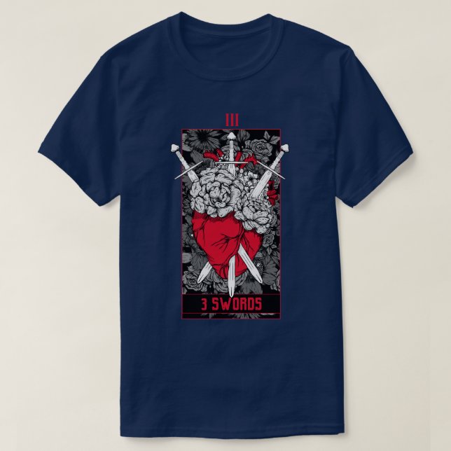 3 Schwerter Tarot d Rot T-Shirt (Design vorne)