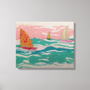3 Segelboote auf Wasser - Mixed Media Art Leinwanddruck