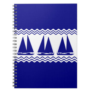 3 Segelboote der Marine, blau und weiß Notizblock