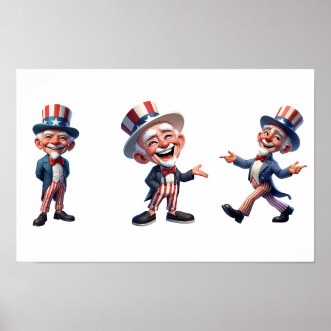 3 Senioren in der Kleidung von Uncle Sam Poster (Vorne)