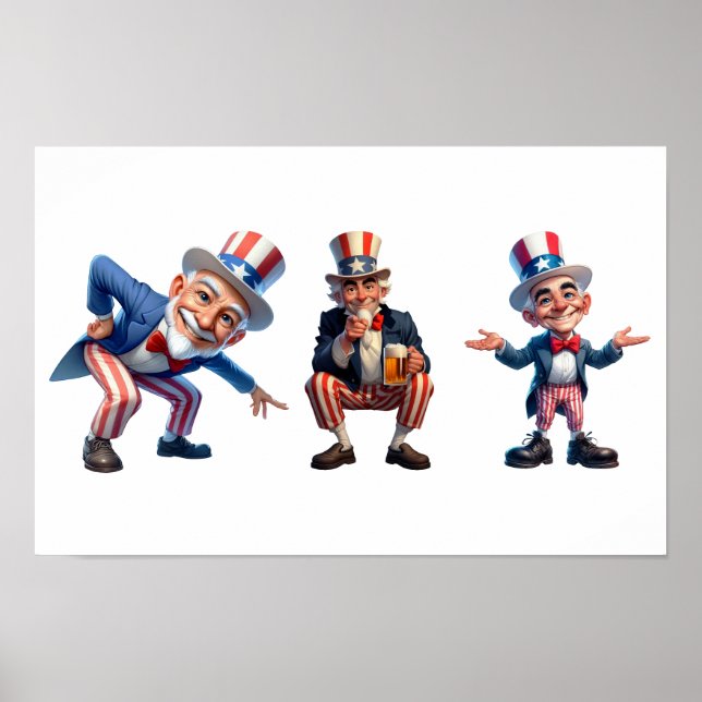 3 Senioren in der Kleidung von Uncle Sam Poster (Vorne)