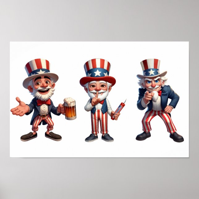3 Senioren in der Kleidung von Uncle Sam Poster (Vorne)