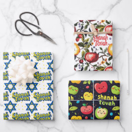 3 Shanah Tovah-Umhüllungsblätter Geschenkpapier Set