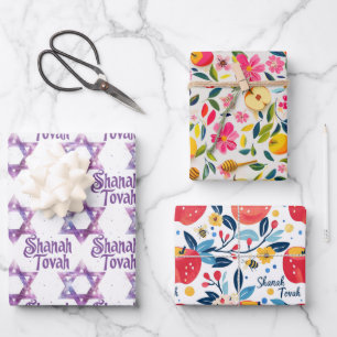 3 Shanah Tovah-Umhüllungsblätter Geschenkpapier Set