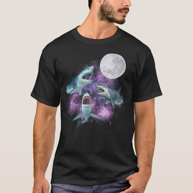 3 Sharks Moon Howling Wolf Parody 3 Great White Sh T-Shirt (Vorderseite)