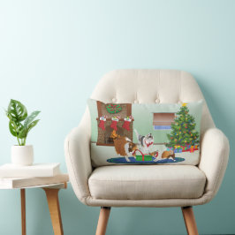 3 Shelties entpacken ein Geschenk, grün, Weihnacht Lendenkissen