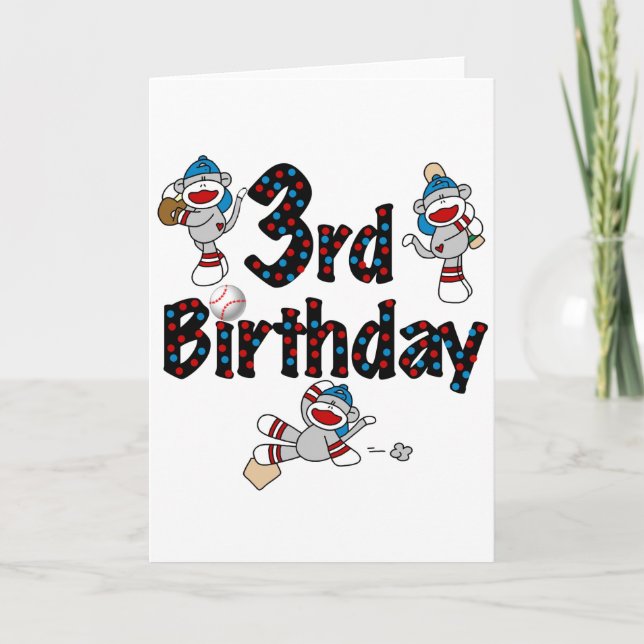 3. Sock Monkey Baseball Geburtstag Karte (Vorderseite)