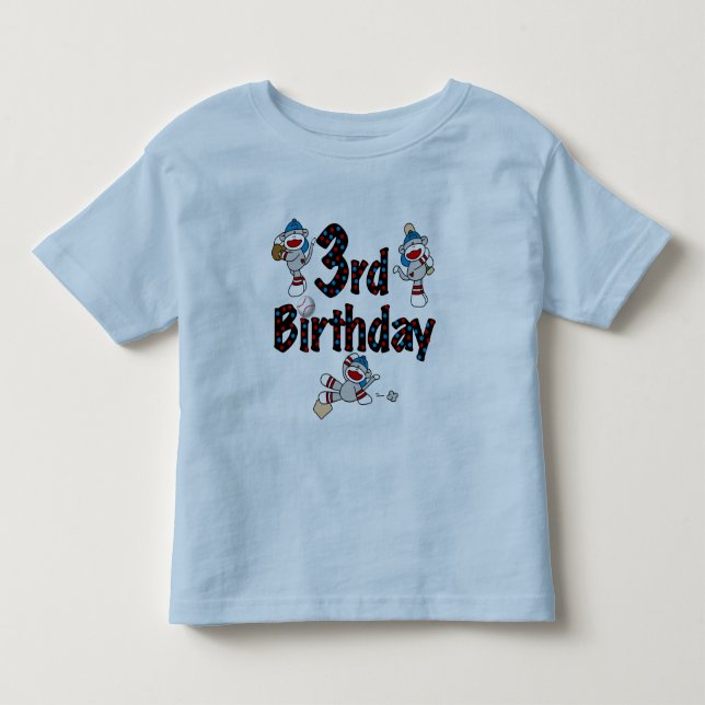 3. Sock Monkey Baseball Geburtstag Kleinkind T-shirt (Vorderseite)