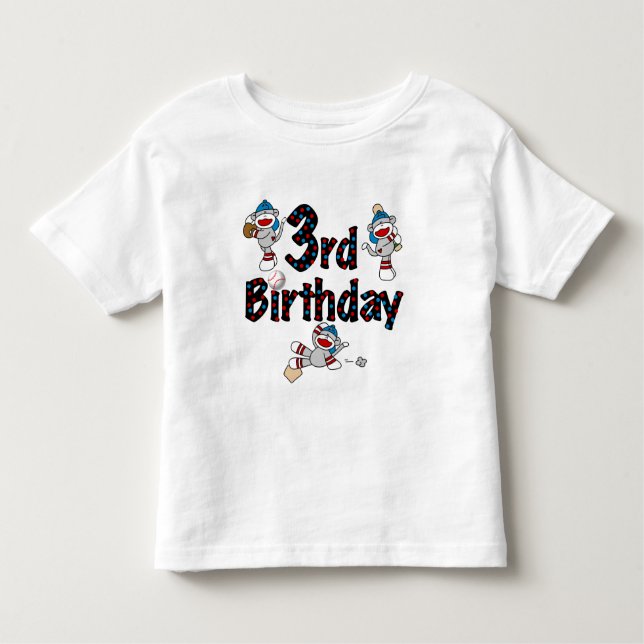 3. Sock Monkey Baseball Geburtstag Kleinkind T-shirt (Vorderseite)