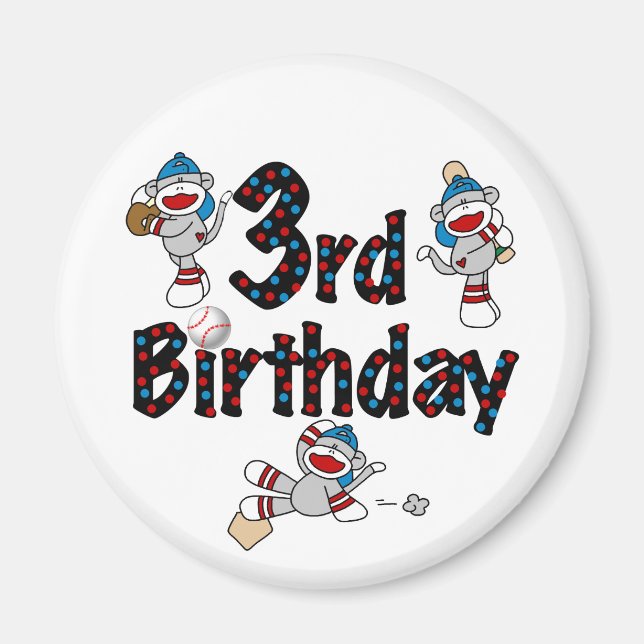 3. Sock Monkey Baseball Geburtstag Magnet (Vorne)