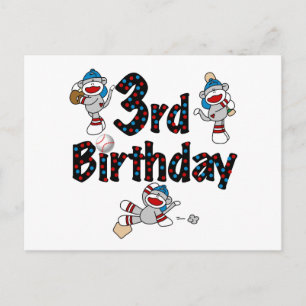 3. Sock Monkey Baseball Geburtstag Postkarte