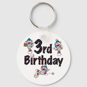 3. Sock Monkey Baseball Geburtstag Schlüsselanhänger