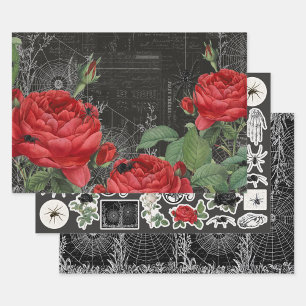 3 Spider Web-Rose Halloween Collage Ephemera Sheet Geschenkpapier Set