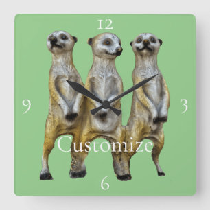 3 Stehend Meerkats Thunder_Cove Quadratische Wanduhr