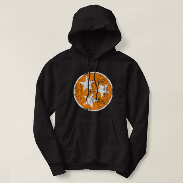 3 Sterne TN Orange und White Distressed Tennessee  Hoodie (Design vorne)
