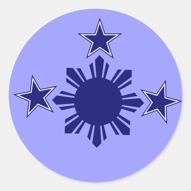 3 Sterne und ein Sun Blue Runder Aufkleber (Vorderseite)