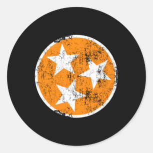 3 Sterne Zn Orange und White Distressed Tennessee  Runder Aufkleber
