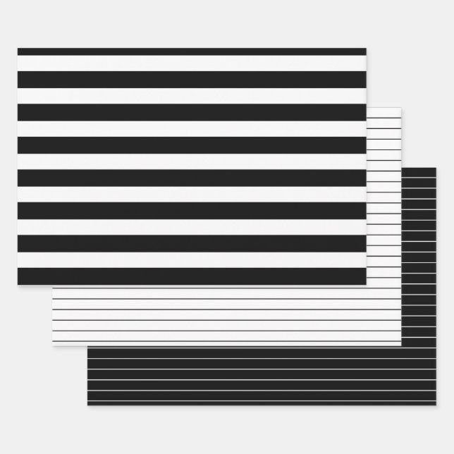 3 Stil: Black & White Strips Party oder Weihnachte Geschenkpapier Set (Set)